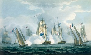 HMS Sirius，Rowse上尉于1806年4月17日在台伯河口与法国中队接合，由T. Sutherland为J.Ralfe撰写的“英国海军年表”，1820年出版（co